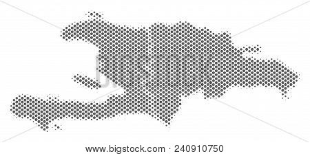 Schematic Haiti And Dominican Republic Map. Vector Halftone Geographic Scheme. Grey Pixel Cartograph