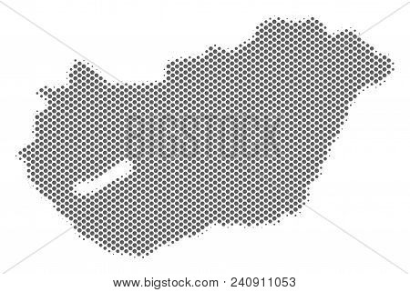 Schematic Hungary Map. Vector Halftone Geographical Plan. Grey Pixelated Cartographic Concept. Abstr