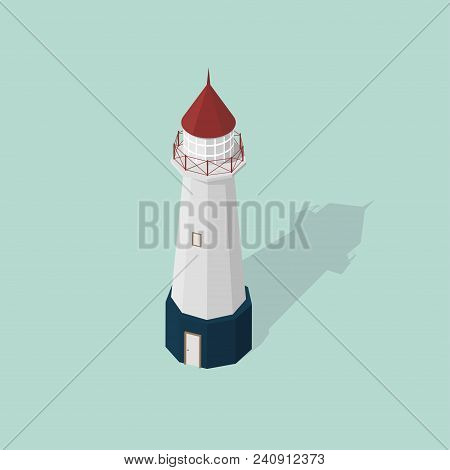 Vector Low Poly Lighthouse Tower. 3d Illustration Of Simple Lighthouse