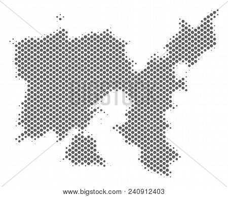 Schematic Limnos Greek Island Map. Vector Halftone Geographical Scheme. Grey Pixel Cartographic Conc