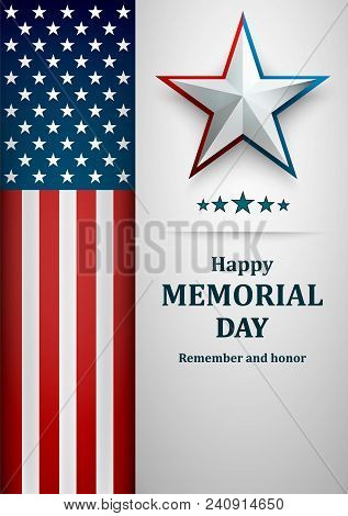 Banner For Memorial Day. American Flag On Gray Background