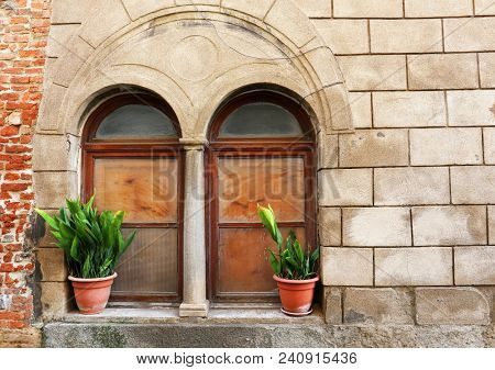 Architectural detail in Gambassi Terme medieval village, Tuscany, Italy, Europe