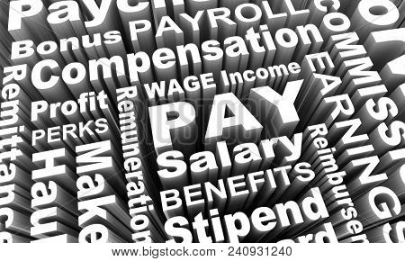 Pay Income Earning Wage Salary Work Words 3d Render Illustration
