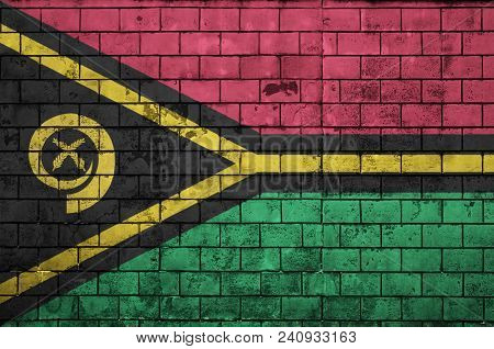 Vanuatu Flag Is Painted Onto An Old Brick Wall