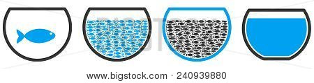 Fish Round Tank Vector Illustration Set With Collage Elements Filled By Fish Icons In Blue And Gray 