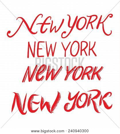 New York City Hand Drawn Vector Lettering Isolated In White Background.
