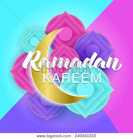 Ramadan Kareem Islamic Banner With Golden Moon And Arabic Circle Symbols. Greeting Card For Ramadan 