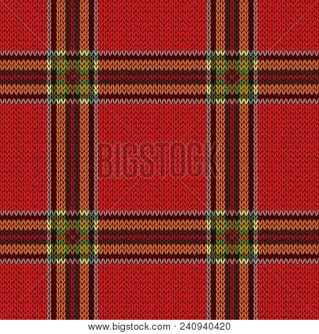 Knitting Seamless Vector Pattern With Lines In Dark Red, Pink And Orange Colors On The Bright Backgr