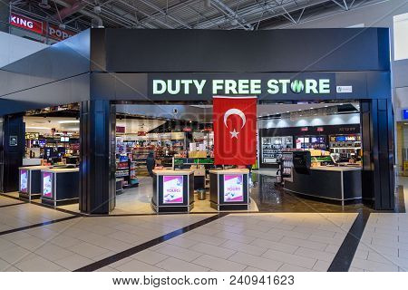 Antalya, Turkey - April 23, 2018: Duty Free Shop In Departure Terminal At International Airport, Ant