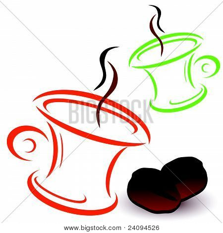 Chicco di caffè e tazze Vector Illustration