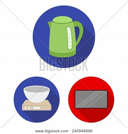 Types Of Household Appliances Flat Icons In Set Collection For Design.kitchen Equipment Vector Symbo