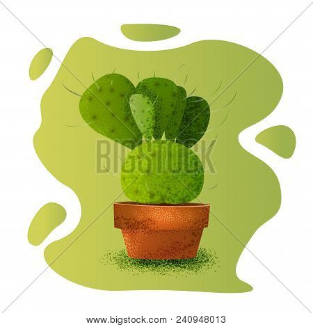 Cactus Plant In The Flowerpot. Grain Texture. Vector Illustration.