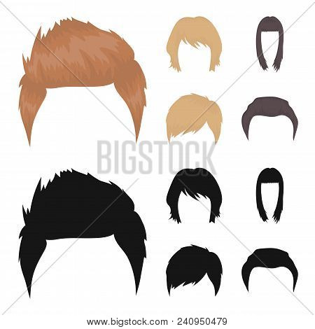 Mustache And Beard, Hairstyles Cartoon, Black Icons In Set Collection For Design. Stylish Haircut Ve