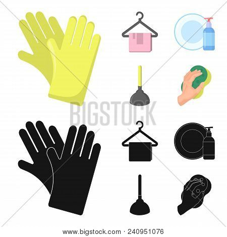 Cleaning And Maid Cartoon, Black Icons In Set Collection For Design. Equipment For Cleaning Vector S