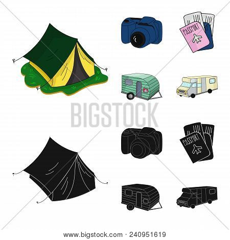 Vacation, Photo, Camera, Passport .family Holiday Set Collection Icons In Cartoon, Black Style Vecto