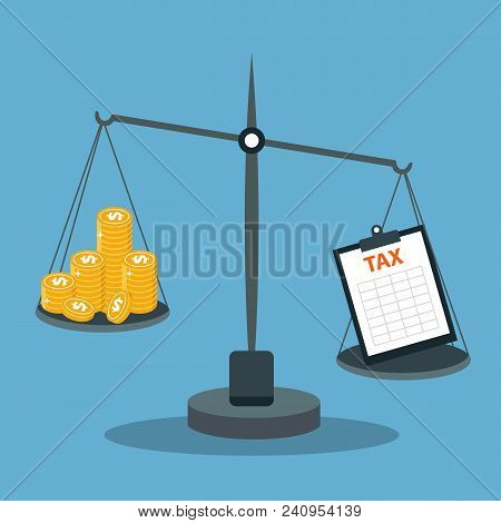 Business Concept Balancing With Income And Tax. Flat Vector Illustration