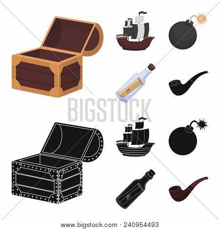 Pirate, Bandit, Ship, Sail .pirates Set Collection Icons In Cartoon, Black Style Vector Symbol Stock
