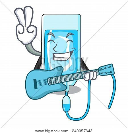With Guitar Infussion Bottle Mascot Cartoon Vector Illustration