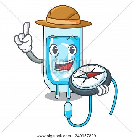 Explorer Infussion Bottle Mascot Cartoon Vector Illustration