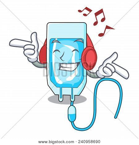 Listening Music Infussion Bottle Mascot Cartoon Vector Illustration
