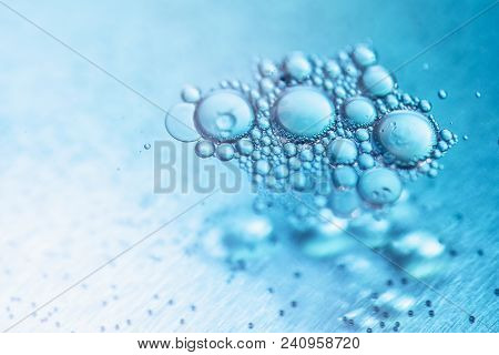 Macro Close Up Of Blue Soap Bubbles Look Like Scientific Image Of Cell And Cell Membrane.