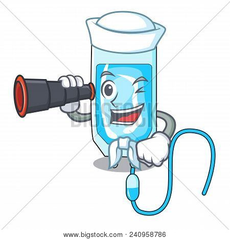 Sailor With Binocular Infussion Bottle Mascot Cartoon Vector Illustration