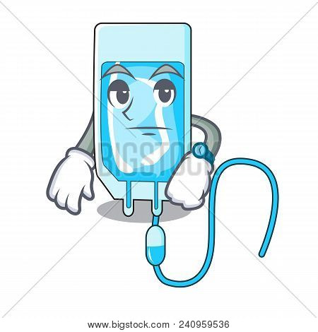 Waiting Infussion Bottle Mascot Cartoon Vector Illustration