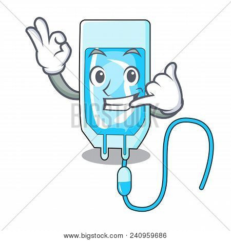 Call Me Infussion Bottle Mascot Cartoon Vector Illustration