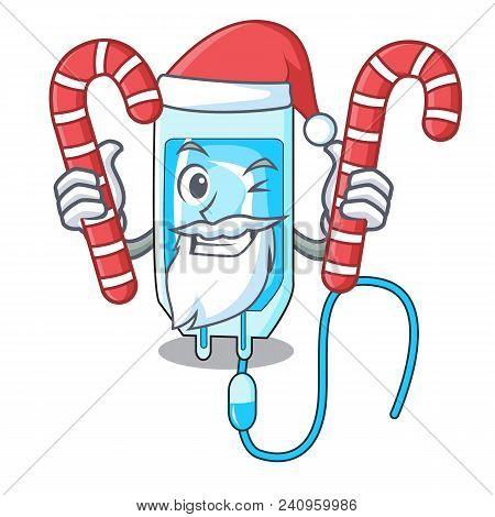 Santa With Candy Infussion Bottle Mascot Cartoon Vector Illustration