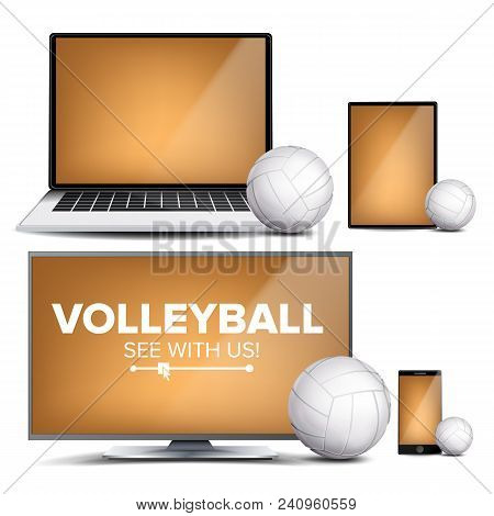 Volleyball Application Vector. Field, Volleyball Ball. Online Stream, Bookmaker, Sport Game App. Ban
