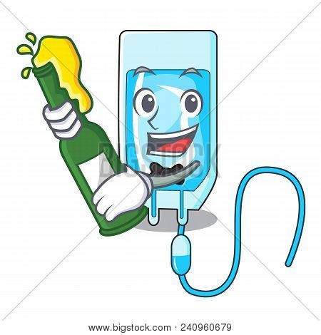 With Beer Infussion Bottle Mascot Cartoon Vector Illustration