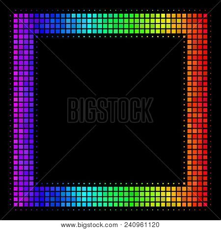 Pixelated Impressive Halftone Contour Square Icon In Spectrum Color Tints With Horizontal Gradient O