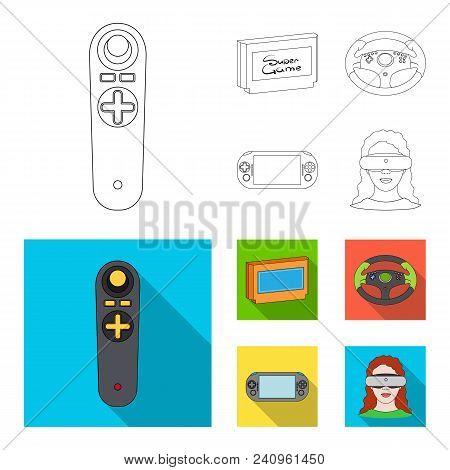 Game Console And Joystick Outline, Flat Icons In Set Collection For Design.game Gadgets Vector Symbo