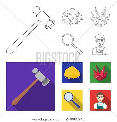 A Jeweler Hammer, A Magnifier, A Copper Ore, A Crystal. Precious Minerals And A Jeweler Set Collecti