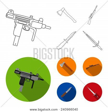 Ax, Automatic, Sniper Rifle, Combat Knife. Weapons Set Collection Icons In Outline, Flat Style Vecto
