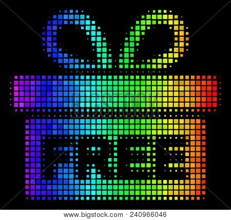 Dotted Impressive Halftone Free Gift Icon Using Spectrum Color Hues With Horizontal Gradient On A Bl