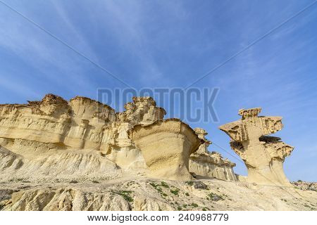 Erosions Of Sandstone At Bolnuevo Enchanted City In Mazarron. Murcia, Spain