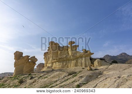 Erosions Of Sandstone At Bolnuevo Enchanted City In Mazarron. Murcia, Spain