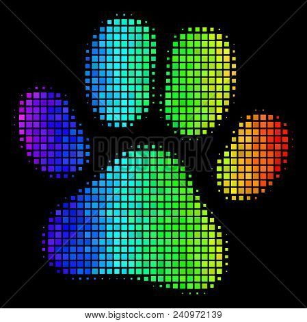 Pixel Impressive Halftone Paw Footprint Icon Drawn With Rainbow Color Tones With Horizontal Gradient