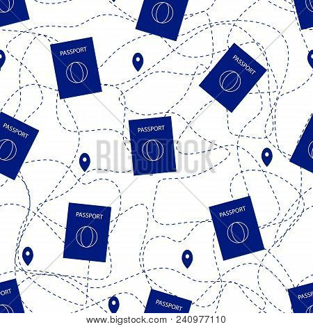Seamless Pattern With The Passport Icona And Points. Vector Illustration