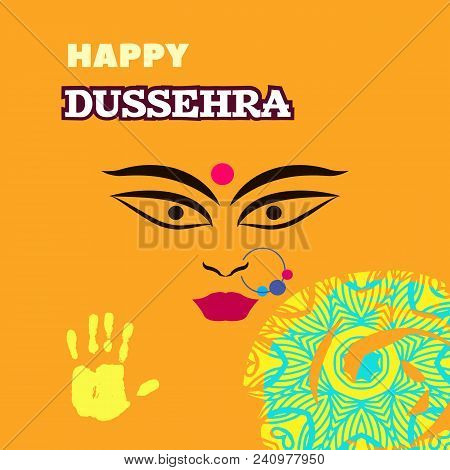 Illustration Of Goddess Durga For Indian Festival Dussehra Background.template For Banner, Poster. H