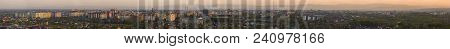 Wide Panorama, Aerial View Of Ivano-frankivsk City, Ukraine. Scene Of Modern Tourist City With Tall 