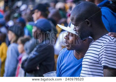 Cape Town, South Africa, 12 May 2018 - Diverse South African Football Supporters In Conversation Dur