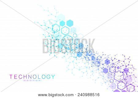 Abstract Molecular Network Pattern With Dynamic Lines And Points. Sound, Flow Wave, Sense Of Science