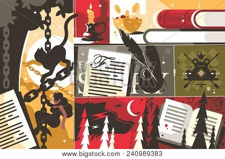 Fairy Tale Background Abstract. Writing Fairy Tale Story Fable. Vector Illustration