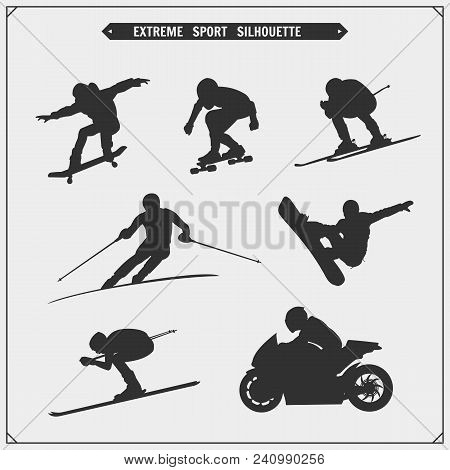 Vector Set Of Sport Players Silhouettes. Winter Sport.