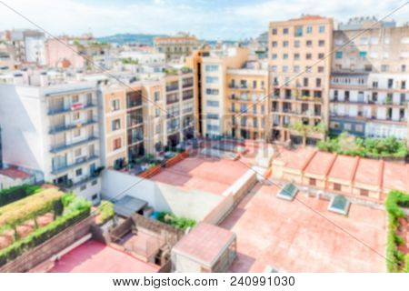 Defocused Background With Aerial View Over An Inner Courtyard In The Eixample District, Barcelona, C
