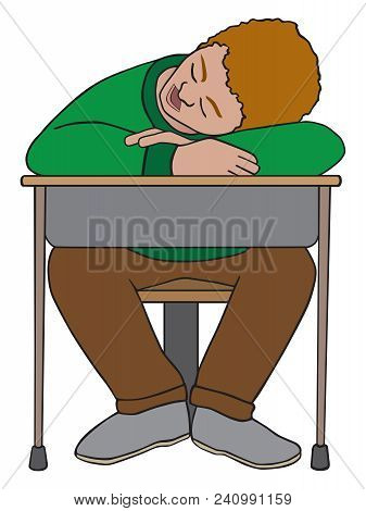 A Young Male Student Is Asleep At His Desk