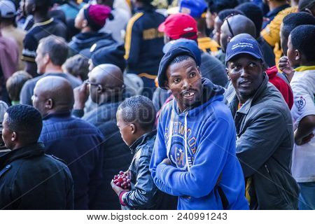 Cape Town, South Africa, 12 May 2018 - Diverse South African Football Supporters Looking Back During