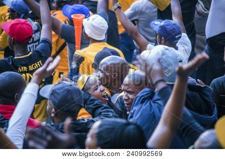 Cape Town, South Africa, 12 May 2018 - Diverse South African Football Supporters Cheering And Celebr
